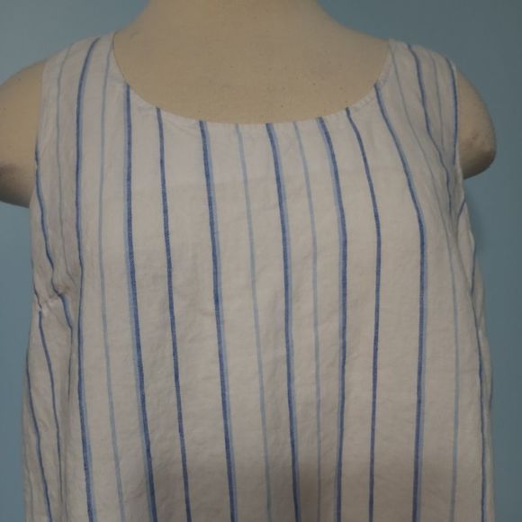 J.Jill Linen Maxi Dress Tiered Steipe White/Blue Size Medium Petite - Picture 7 of 11